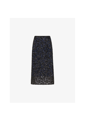 Womens Whistles Floral-Pattern Sequin Woven Midi Skirt