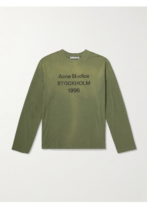 Acne Studios - Edden U 1996 Logo-Print Distressed Cotton and Hemp-Blend T-Shirt - Men - Green - S