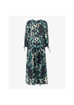 Womens Whistles Misty Leopard-Print Woven Midi Dress