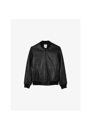 Mens Sandro Ribbed-Trim Regular-Fit Leather Jacket