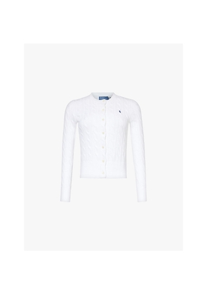 Womens Polo Ralph Lauren Logo-Embroidered Cable-Knit Cotton Cardigan
