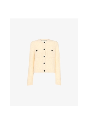 Womens Whistles Round-Neck Textured Wool-Blend Cardigan