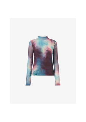 Womens Whistles Oil Paint-Print High-Neck Stretch-Polyester Mesh Top
