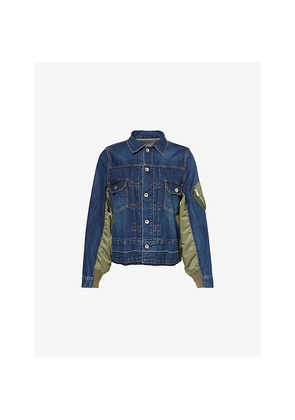 Womens Sacai Shell-Panels Buttoned-Pockets Regular-Fit Denim Jacket