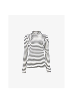 Womens Whistles Stripe-Pattern High-Neck Stretch-Cotton Jumper