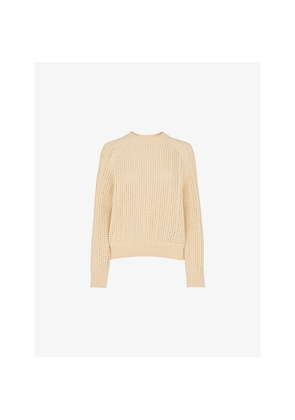 Womens Whistles Round-Neck Pointelle-Knit Cotton Jumper