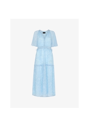 Womens Whistles Gathered Leaves Print Woven Midi Dress