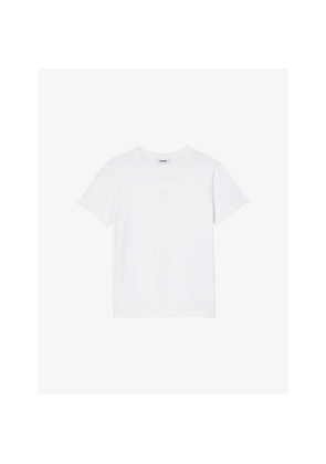 Womens Sandro Logo-Embroidered Round-Neck Cotton-Jersey T-Shirt