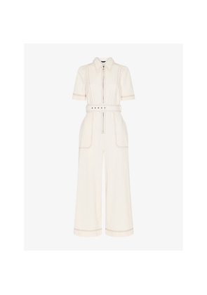 Womens Whistles Pintuck Belted Denim Jumpsuit