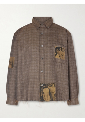 Enfants Riches Déprimés - Assemblage Frayed Appliquéd Checked Wool-Flannel Shirt - Men - Brown - S