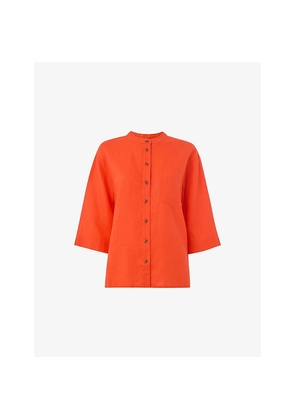 Womens Whistles Grandad-Collar Linen Shirt