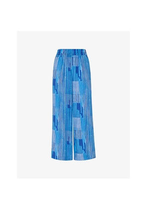 Womens Whistles Striped Elasticated-Waist Woven Trousers