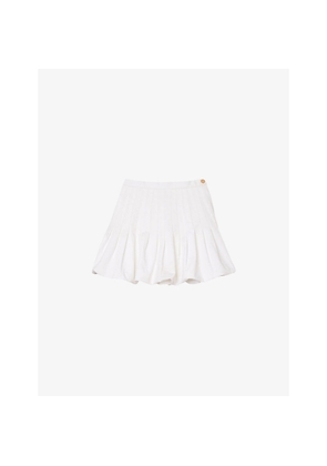Womens Sandro Pleated Bubble-Hem Cotton Mini Skirt
