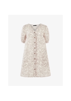Womens Whistles Palm-Print V-Neck Linen-Blend Mini Dress