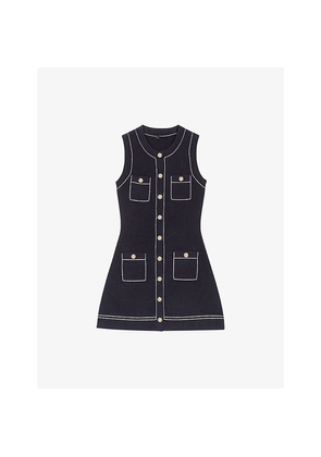 Womens Maje Topstitched Patch-Pocket Cotton-Blend Mini Dress