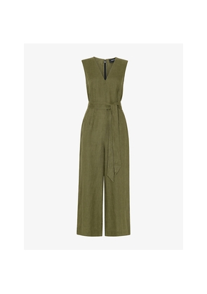 Womens Whistles V-Neck Belted-Waist Linen Jumpsuit