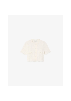 Womens Sandro Cropped Pointelle-Texture Knitted Top