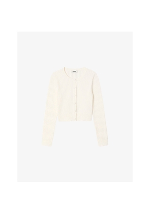 Womens Sandro Slim-Fit Ribbed Cropped Stretch-Knit Cardigan