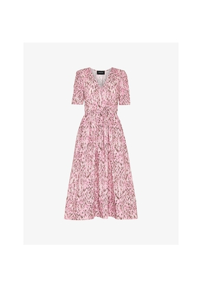 Womens Whistles Leopard-Print V-Neck Cotton Midi Dress