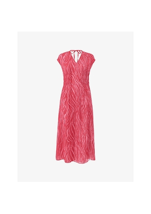 Womens Whistles Zebra-Texture Short-Sleeve Woven Midi Dress