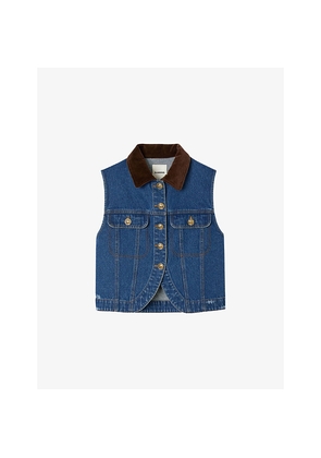 Womens Sandro Contrast-Collar Button-Down Sleeveless Denim Jacket