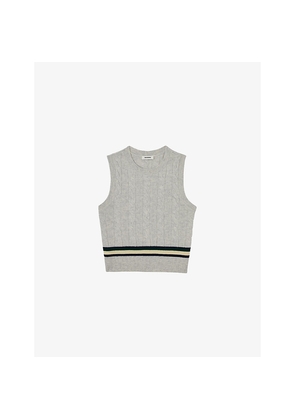 Womens Sandro Striped-Hem Sleeveless Wool and Cashmere-Blend Jumper