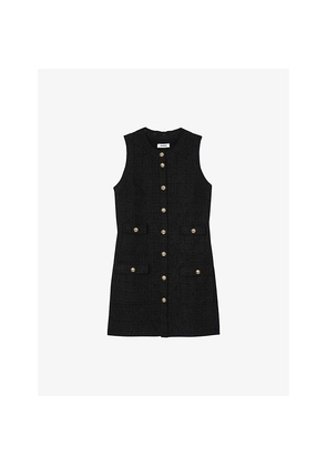 Womens Sandro Sleeveless Gold-Toned Buttons Woven Mini Dress