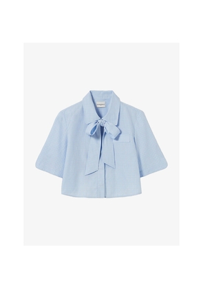 Womens Claudie Pierlot Checked Tie-Neck Cotton Shirt