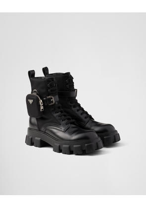 Monolith brushed leather and Re-Nylon boots with pouch