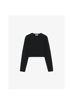 Womens Sandro Long-Sleeve Cropped Stretch-Cotton T-Shirt