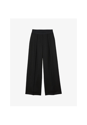 Womens Sandro Logo-Waist Wide-Leg Wool Trousers