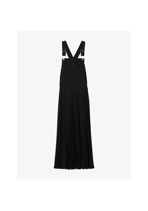 Womens Claudie Pierlot Pleated-Skirt Woven Dungaree Dress