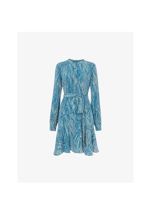 Womens Whistles Zebra-Print Tie-Waist Woven Mini Dress