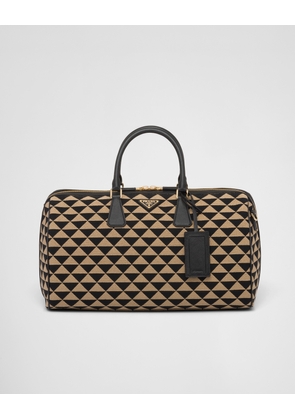 Medium Prada Symbole embroidered fabric travel bag