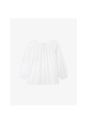 Womens The White Company Keyhole-Neck Satin-Trim Modal and Cotton-Blend Blouse