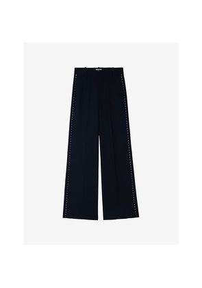 Womens Zadig&Voltaire Panol Rhinestone-Embellished Wide-Leg High-Rise Stretch-Woven Trousers