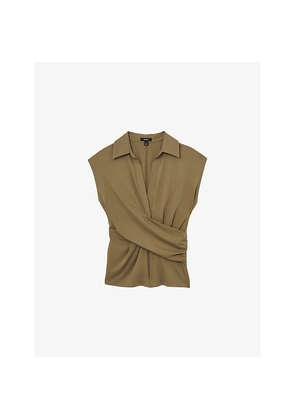 Womens Reiss V-Neck Wrap-Front Stretch-Cotton Blend Top