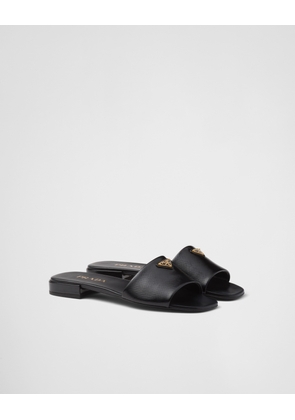 Saffiano patent leather slides