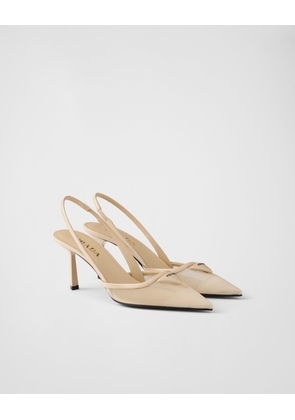 Mesh fabric slingback pumps