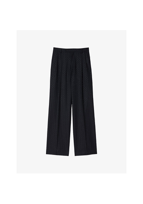 Womens Sandro Rhinestone-Embellished Striped Stretch-Wool Trousers