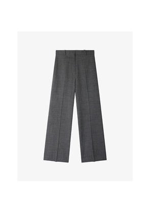 Womens Sandro Wide Straight-Leg Stretch-Woven Trousers
