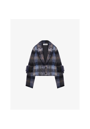 Womens Loewe Check Brushed Wool-Blend Jacket