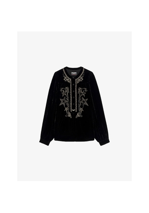 Womens Zadig&Voltaire Tigy Embroidered Silk and Velvet-Blend Blouse