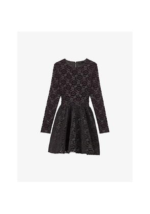 Womens Maje Flared Long-Sleeve Stretch-Velvet Mini Dress