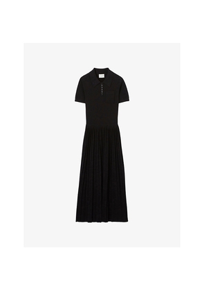 Womens Claudie Pierlot Pleated-Skirt Stretch-Knit Midi Dress