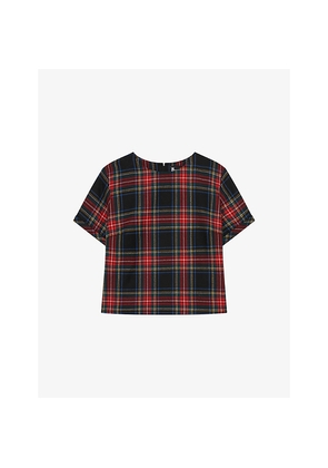 Womens The Kooples Round-Neck Short-Sleeve Tartan Wool Top