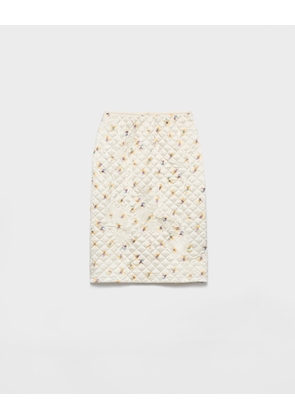Floral-print quilted satin skirt
