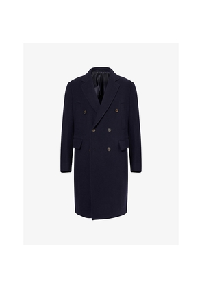 Mens Eleventy Double-Breasted Long-Sleeve Wool Blend Overcoat