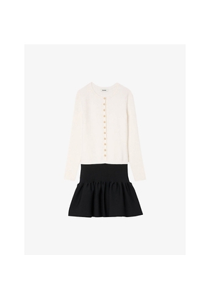 Womens Sandro Cropped Two-Tone Stretch-Knit Dress