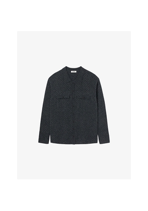 Womens Sandro Collared Rhinestone-Embellished Wool and Cashmere-Blend Cardigan